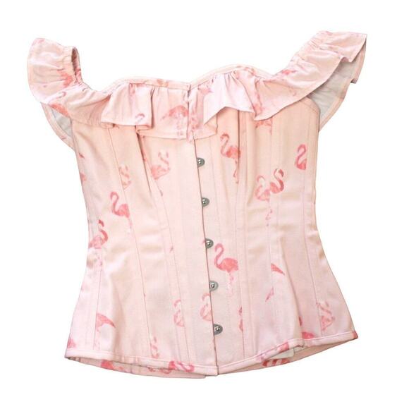 EU Steel Boned Corset Top Pink Flamingo Statement Lace Up NWT Various Sizes - Picture 8 of 12